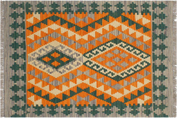 Flat Weave Kilim, Antique, Navaho, Vintage, Handmade, Geometric Kilim Orange Purple Hand-Woven Rectangle 100% Wool Area Rug 2 x 3